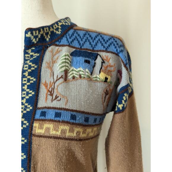 Vintage 1980s Knit Cardigan Sweater Sm Brown Open Front Wrap Belted Cottagecore - Picture 3 of 13